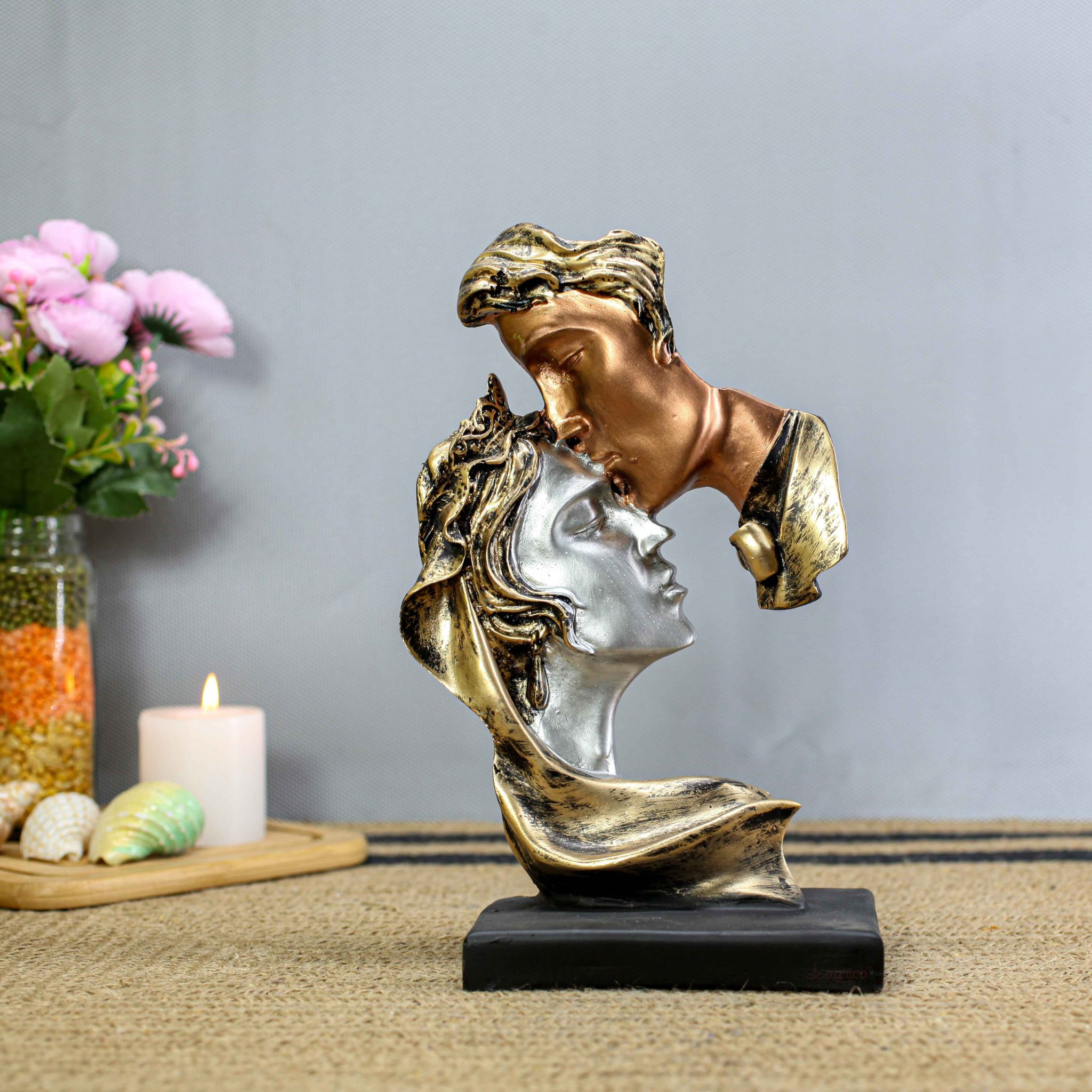 Face Couple Thin Copper and Silver Romantic Resin Sculpture