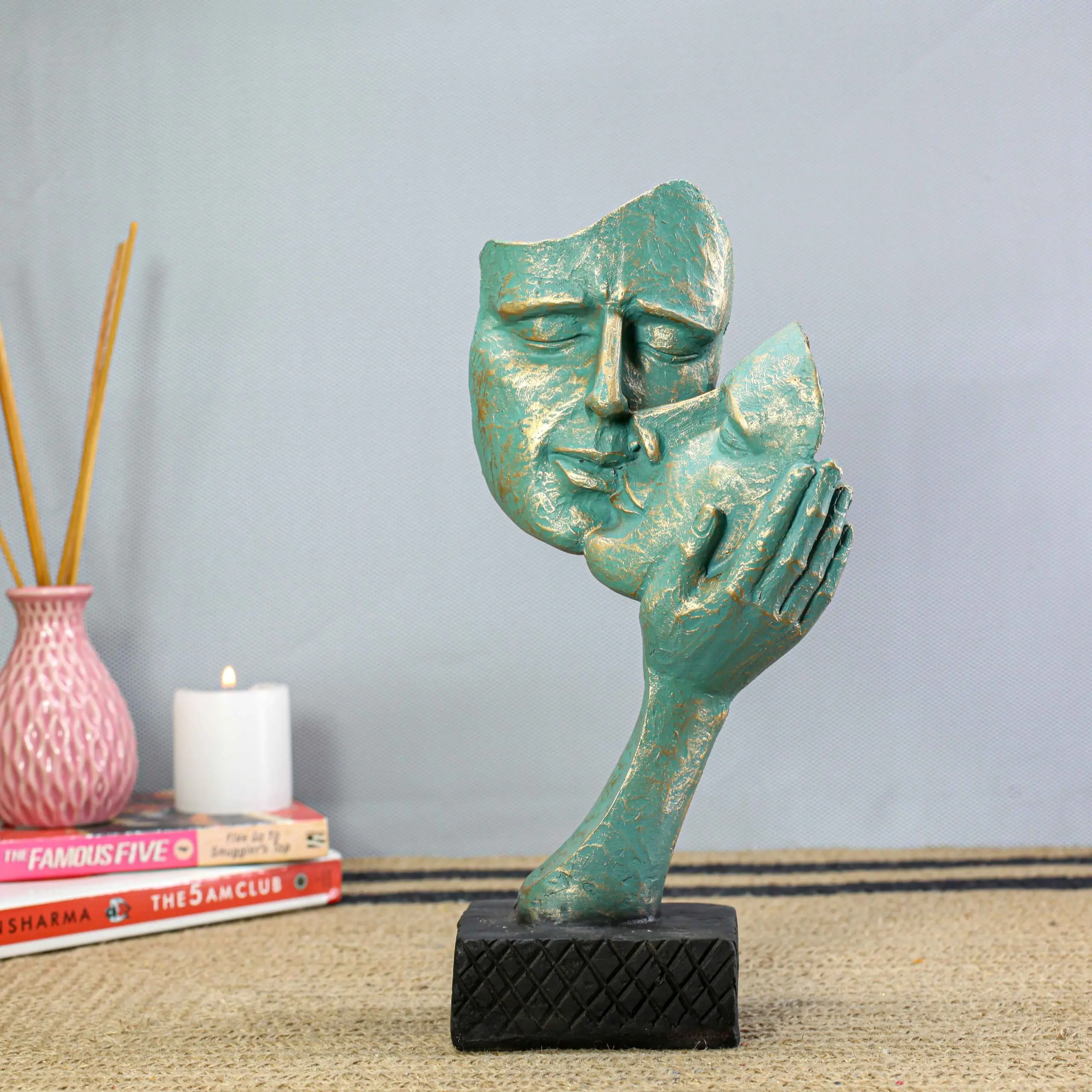 Green 2 Face Couple Statue for Home Decor
