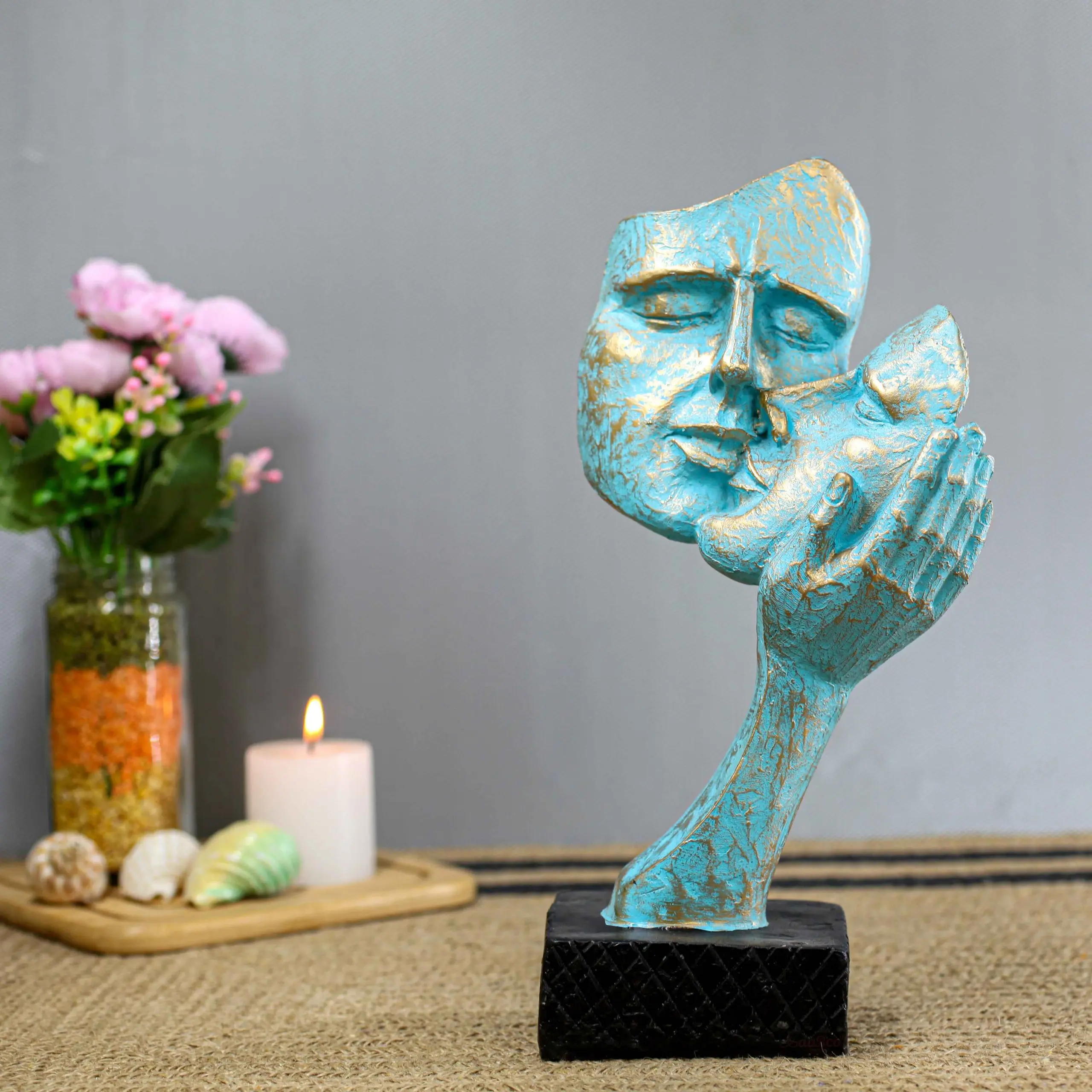 Blue 2 Face Couple Statue for Home Decor
