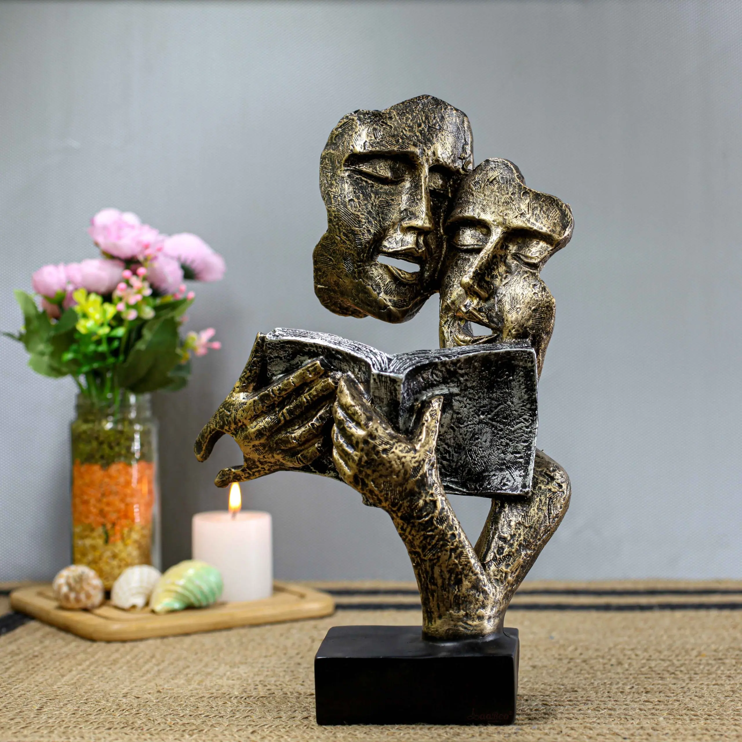 Silver Antique Two Face Couple Figurine with Book