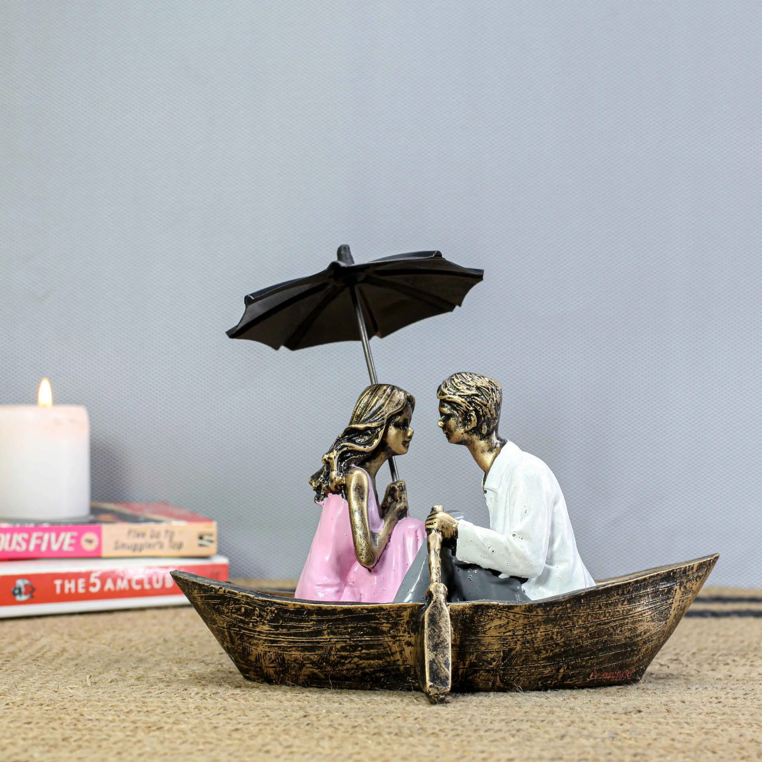 Boat Couple Pink romantic decorative statue for home and gifting