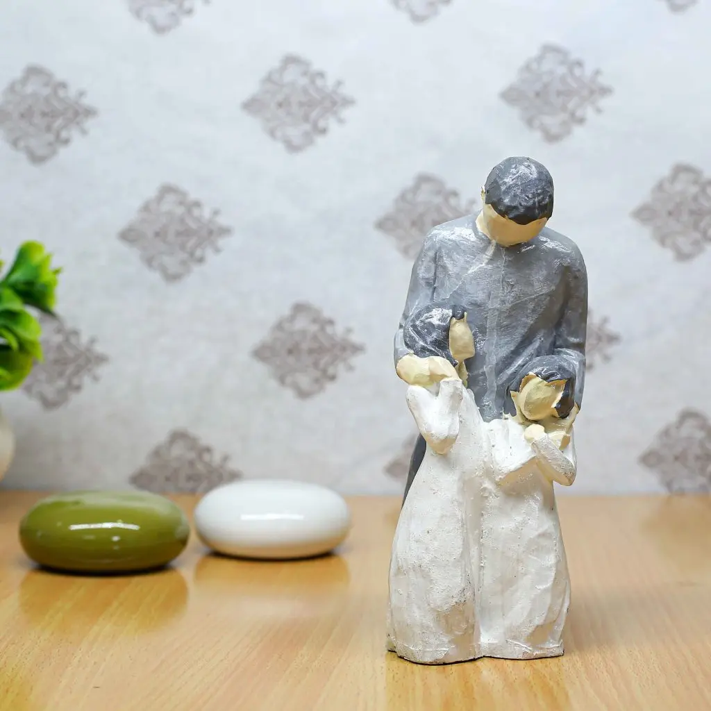 Father with two babies silver family showpiece modern home decor