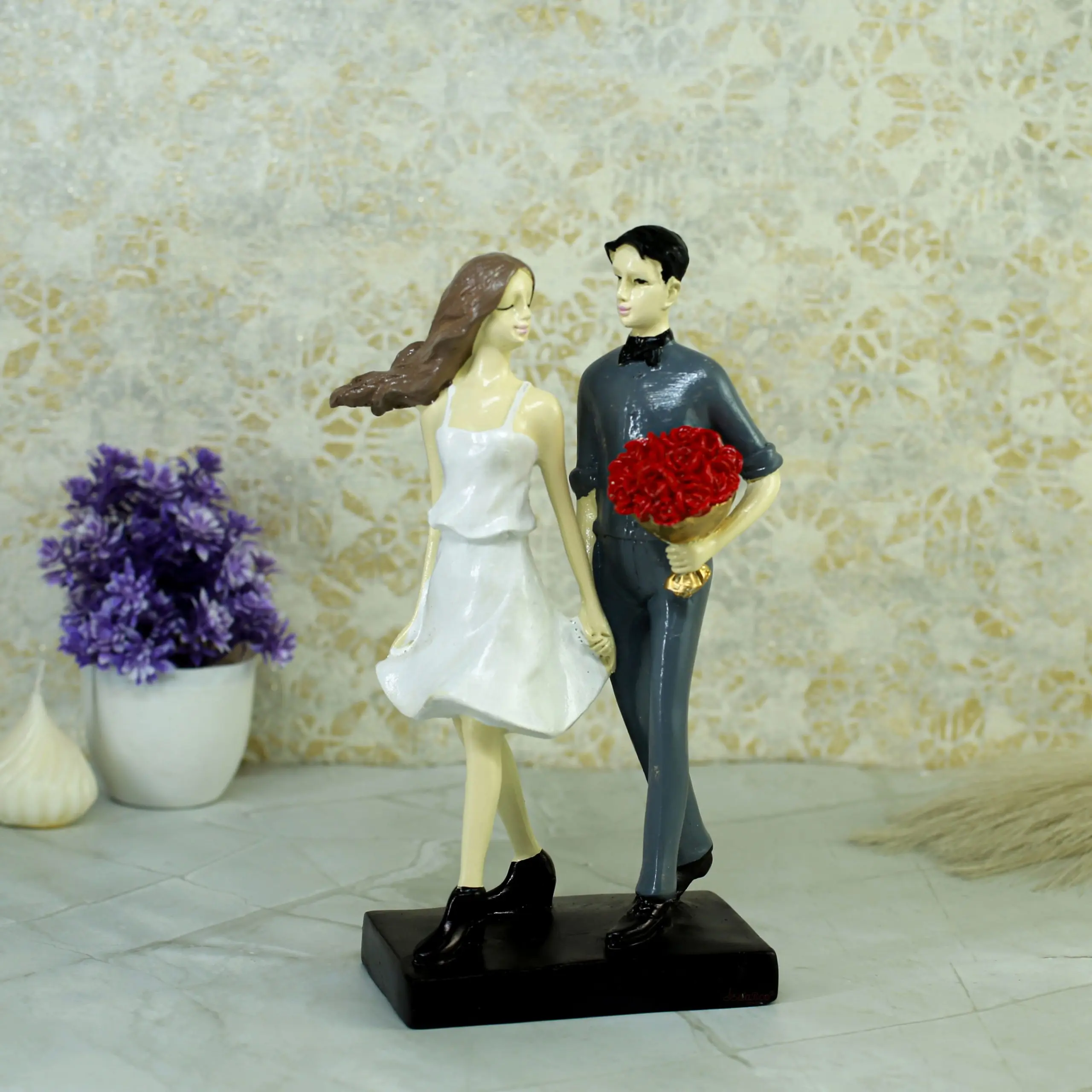 Flower Couple 3 romantic floral couple sculpture home decor showpiece