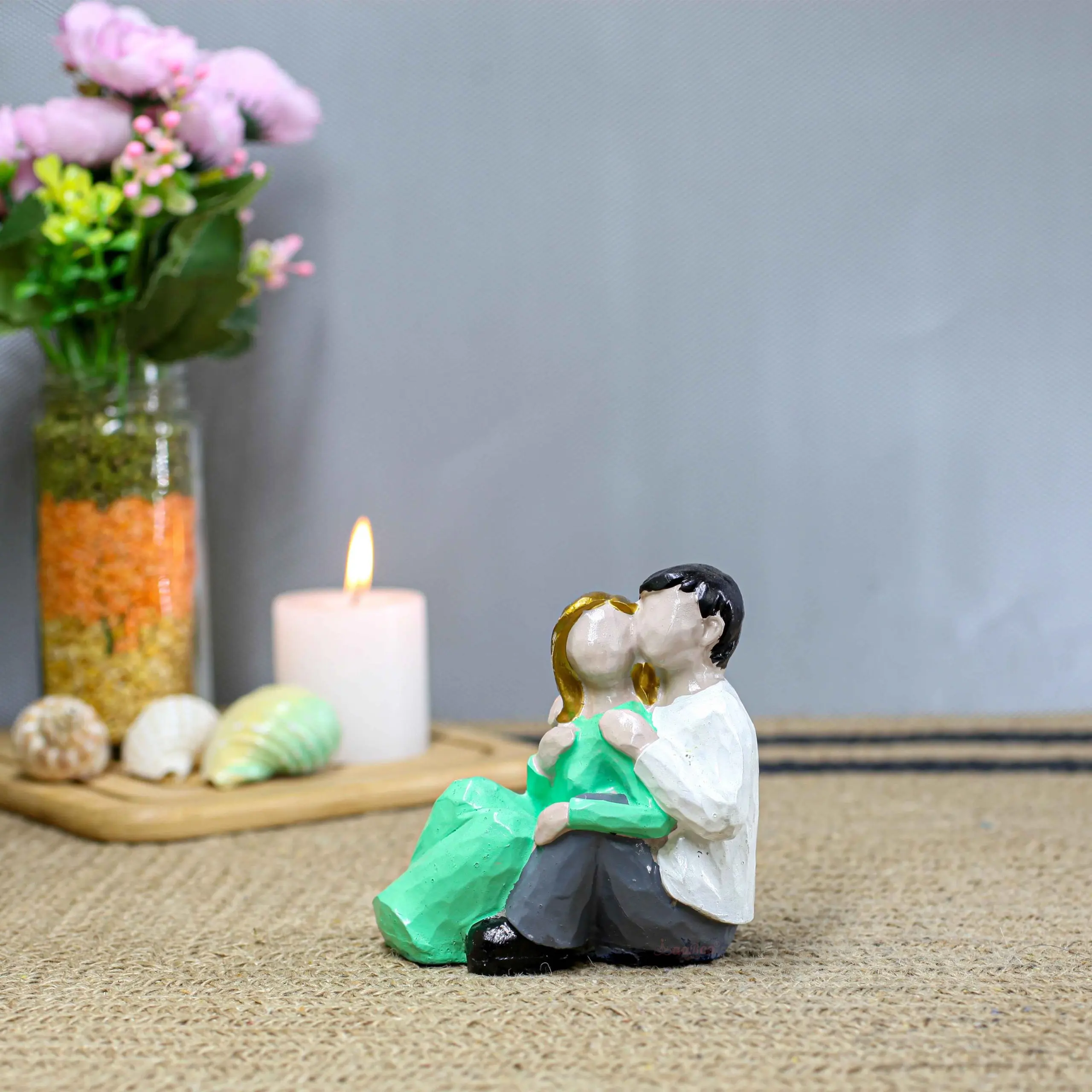 Little Sitting Couple green cute romantic decorative showpiece